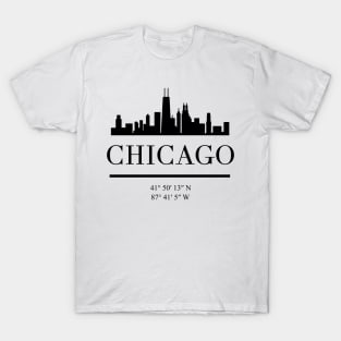 CHICAGO ILLINOIS BLACK SILHOUETTE SKYLINE ART T-Shirt